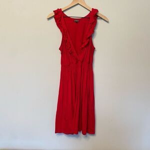 Express Medium Red Sleeveless Dress Ruffle V Neck